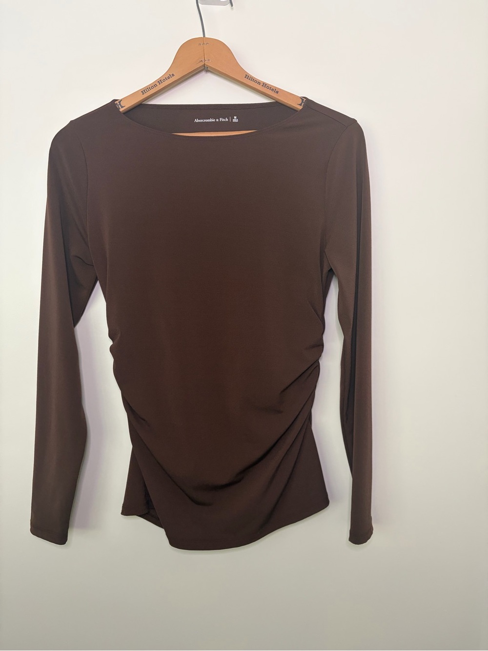 Abercrombie & Fitch Chocolate Brown Crepe Draped Long Sleeve Top – Size M